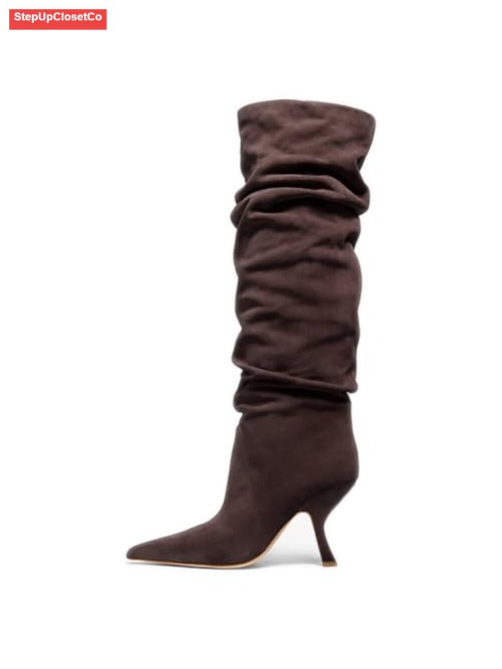 Kitten Heel Knee High Boots Pointed Toe Tall Long Slouch Boots